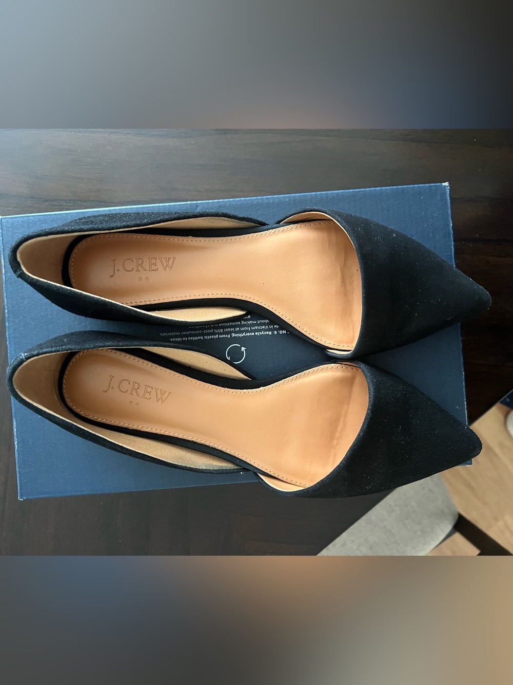 J. Crew Black Pointed-Toe Suede D’Orsay Flats Size 7